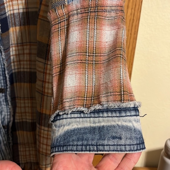 Gimmicks Pieced Patchwork Flannel and Chambray Denim Long Shacket L - Picture 3 of 4